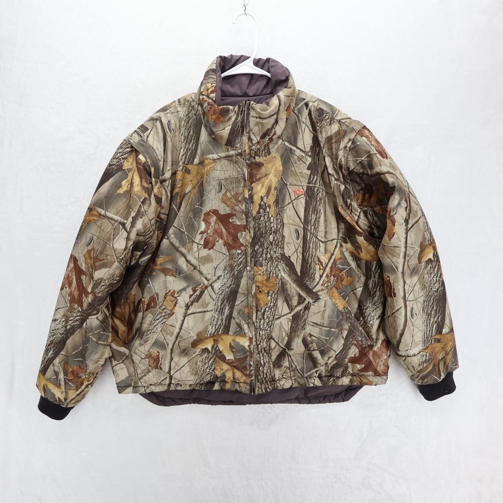 10X Men Reversible Convertible Realtree Camo Puffer Jacket Brown Quilted XL READ